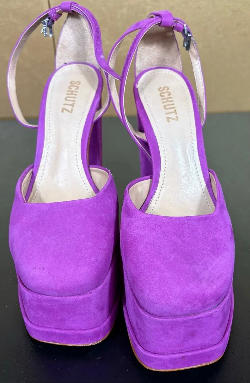 SCHUTZ Luan Ankle Strap Platform Pump Violet Suede Size